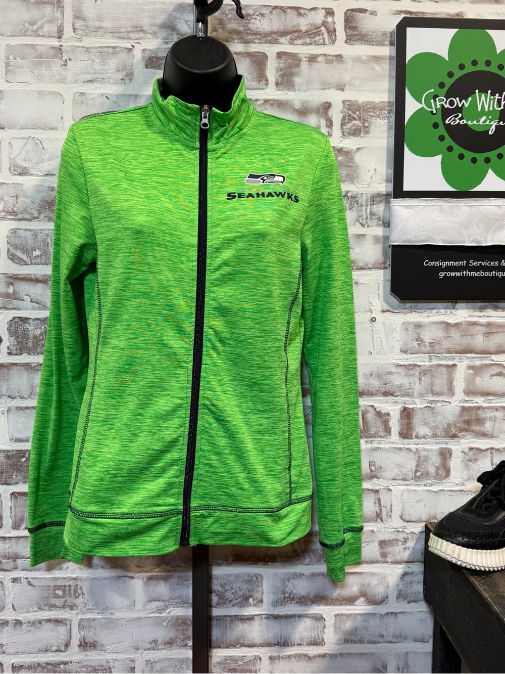 NFL Women's Neon Green Seahawks Full-Zip Jacket with Navy Trim